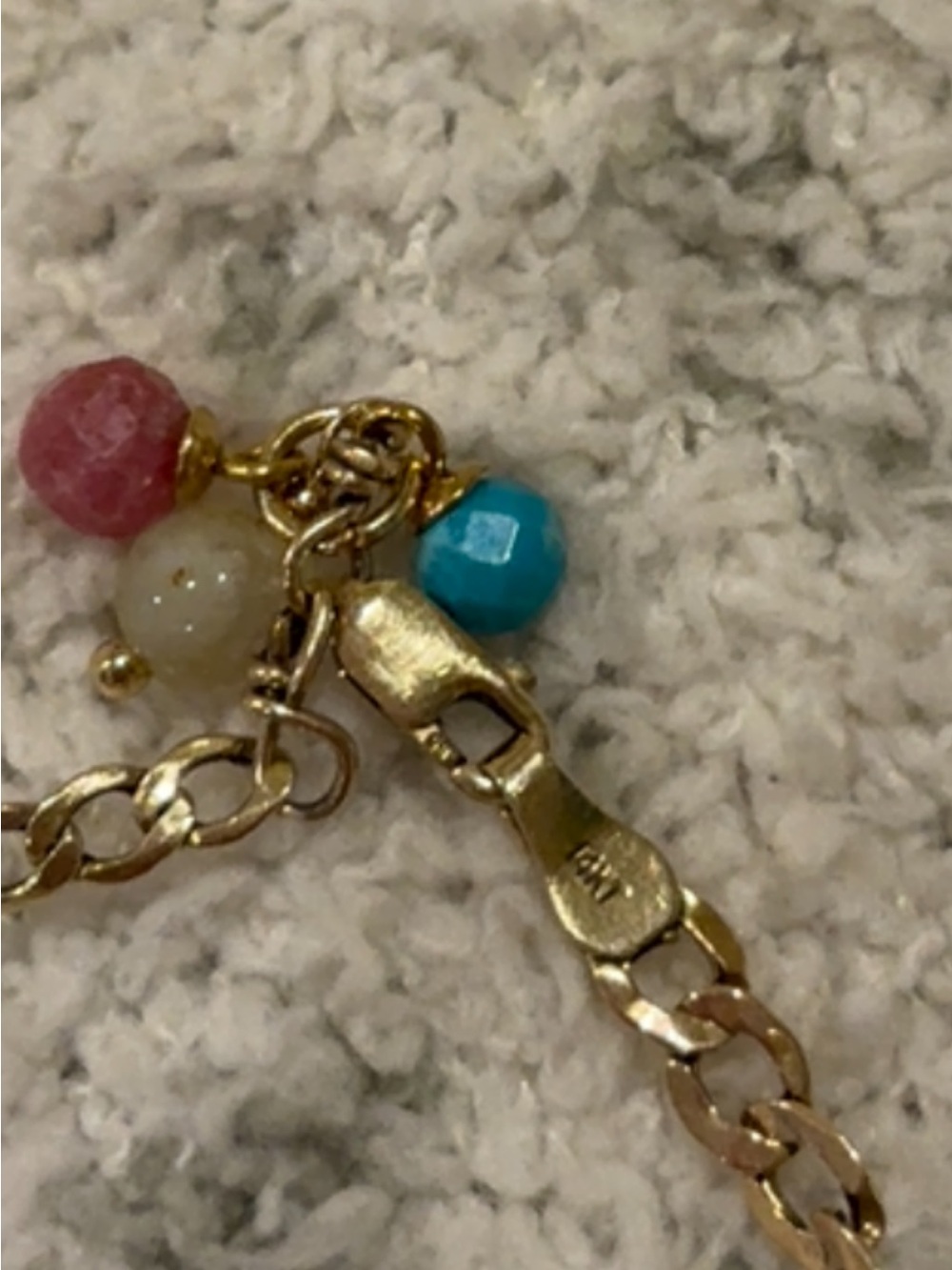 Colorful Semi Prescious Stones Beaded 14 kt Gold Chain Bracelet RS - Picture 9 of 9